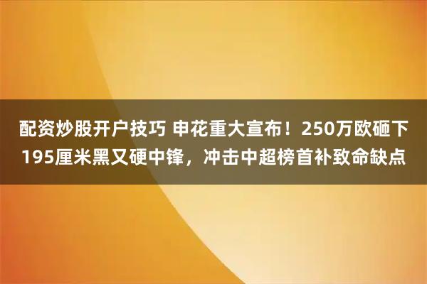 配资炒股开户技巧 申花重大宣布!250万欧砸下195厘米黑又硬中锋,冲击中超榜首补致命缺点