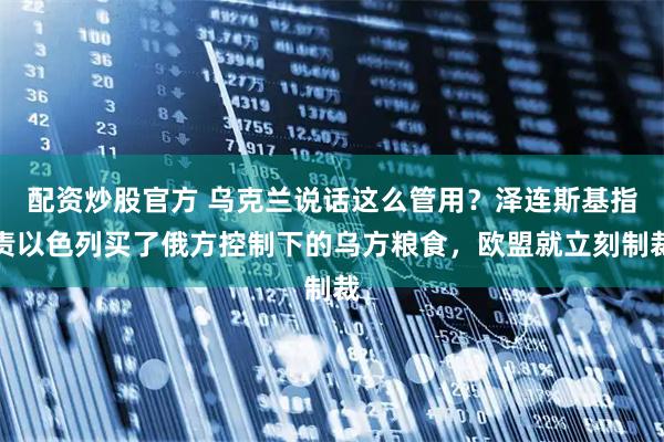 配资炒股官方 乌克兰说话这么管用？泽连斯基指责以色列买了俄方控制下的乌方粮食，欧盟就立刻制裁